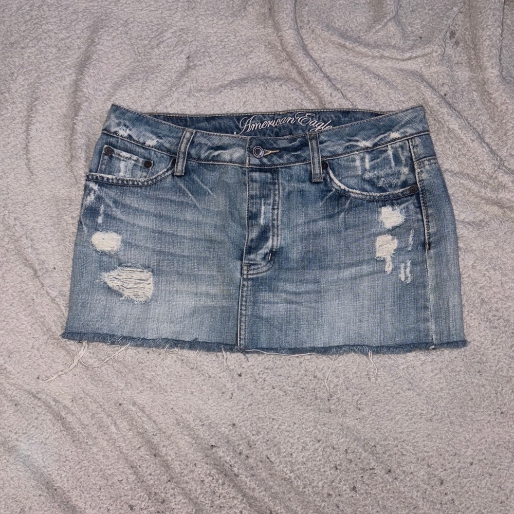 American Eagle Outfitters Women's Ripped Denim Mini Skirt - Blue